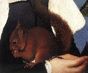 Hans holbein the younger Portrait of a Lady with a Squirrel and a Starling oil on canvas